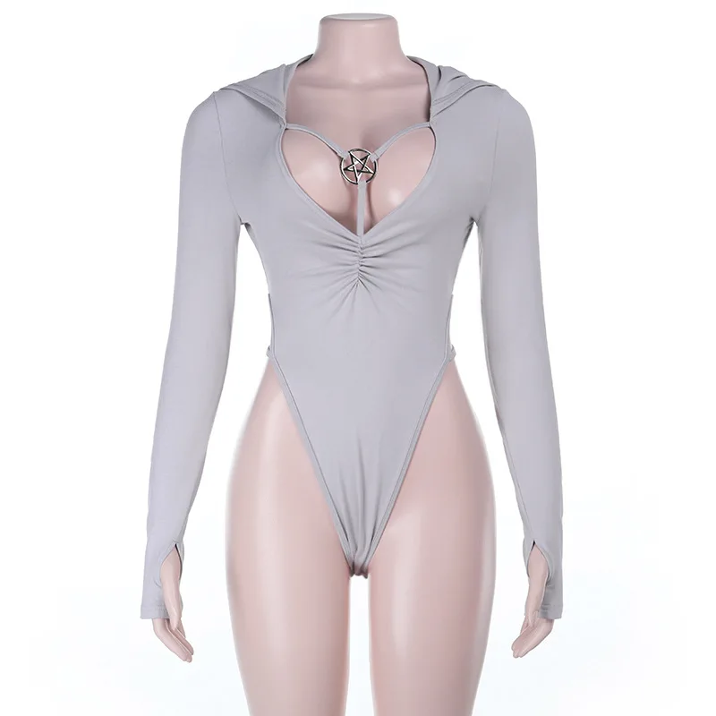 DSMTRC Women Hooded Body Top Long Sleeve
