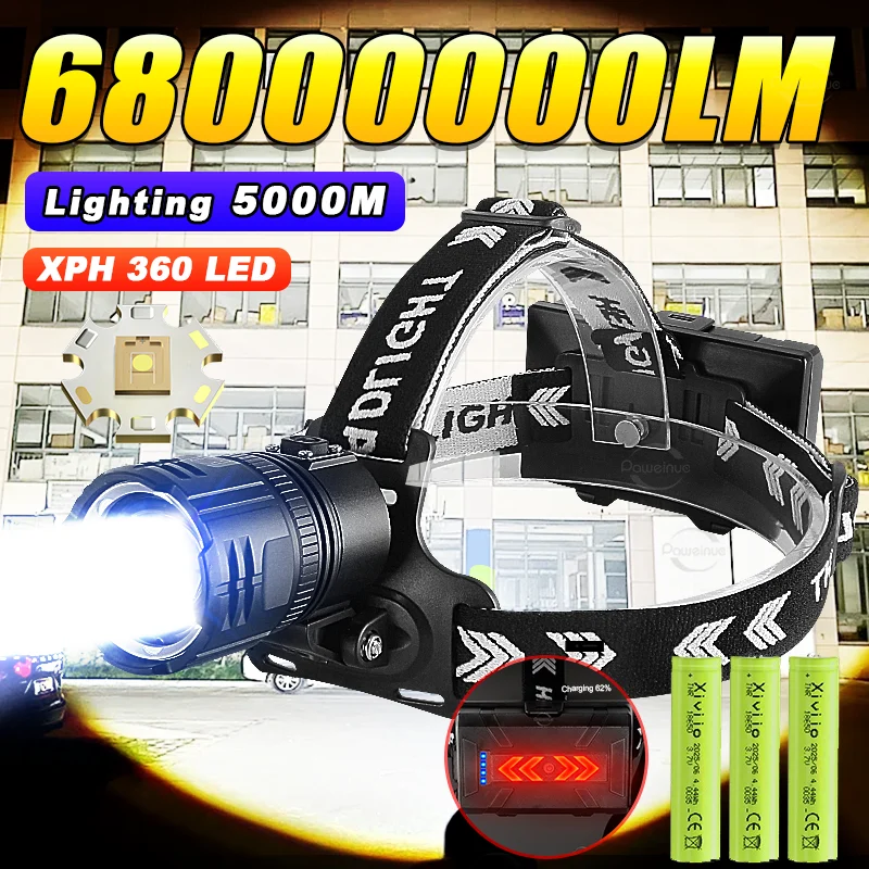 

2026NEW 68000000LM Ultra Bright LED Head lamp Hight Power Head Torch USB Rechargeable Headlight Camping Fishing Head Lantern