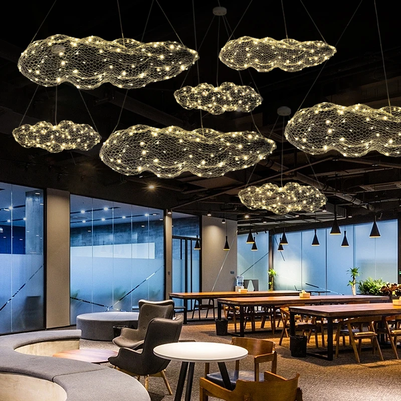 Art Decor Hollow Cloud Pendant Lights for Living Room Restaurant Bar Starry Light Danish Design Indoor Gold Chandeliers