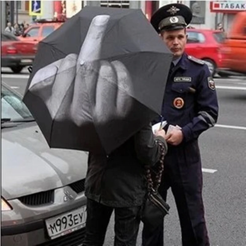 Parasol środkowy palec dla mężczyzn i kobiet, wiatroszczelny składany Parasol, chłodny Parasol przeciwdeszczowy, osobowość, czarny