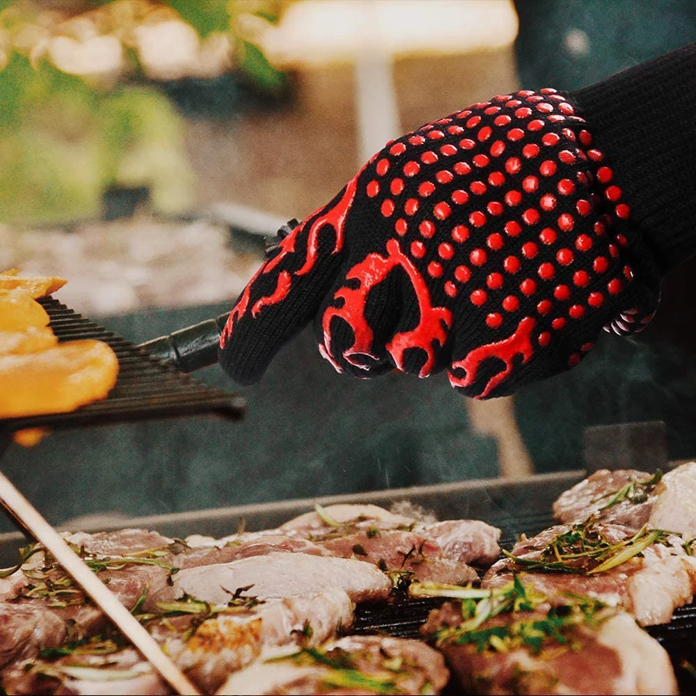 BBQ Grill Gloves High Temperature Resistance Kitchen Microwave Oven Mitts 500 800 Degree Fireproof Non-Slip Barbecue Gloves