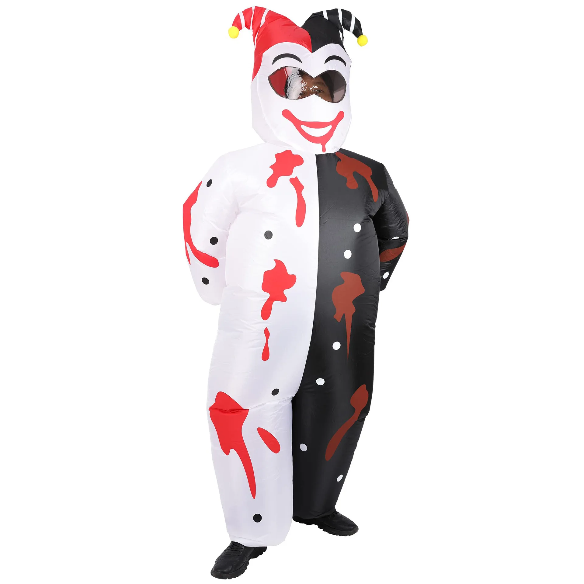 Halloween Mascot Cartoon Human Character Costume Play tricks on black and white clown inflatable Costume for Adult