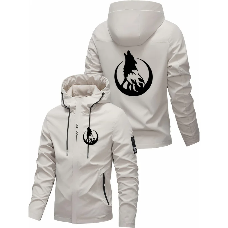 

Мужская высококачественная куртка с капюшоном, с принтом логотипа "Wolf", повседневная куртка на молнии, весенне-осенняя спортивная куртка для активного отдыха.