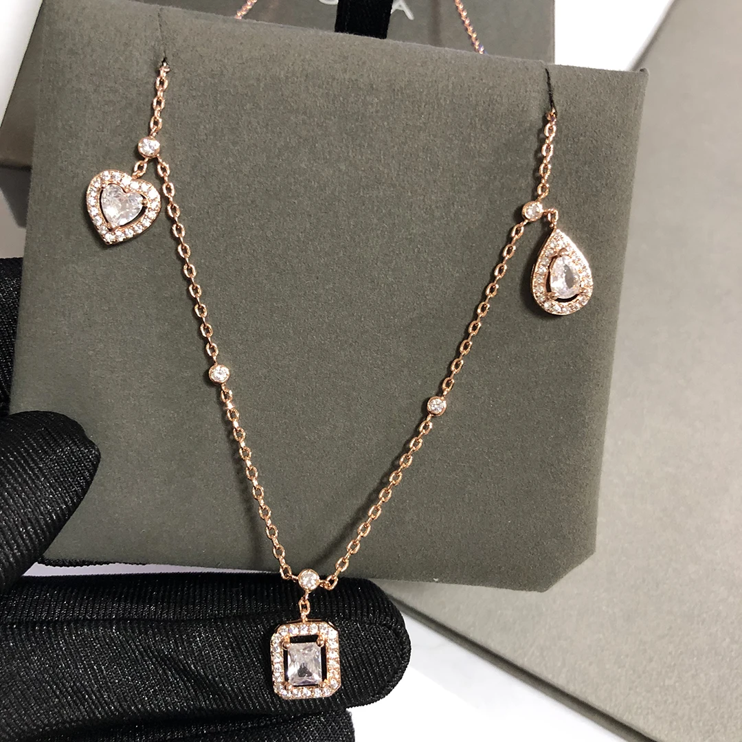 925 Sterling Silver Zircon Water Droplet Love Necklace For Women. Engagement Jewelry Luxury Party Gifts