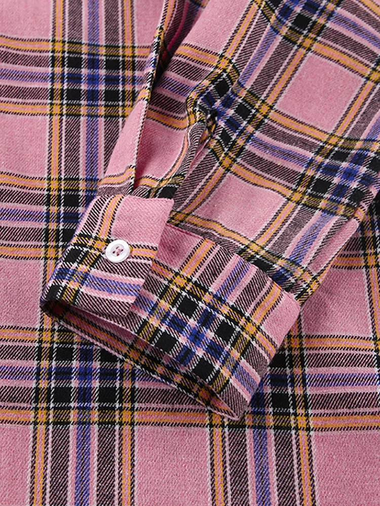 Casual Spring Women\'s Plaid Shirt Colorful Oversize Check Street Lapel Female Shirts 2023 New Vintage Fall Lady Blouse Coat Top