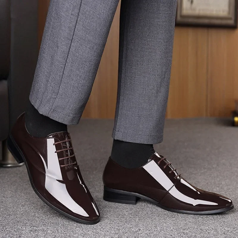 New Est Italian Oxford Shoes for Men Luxury Patent Leather Wedding Shoes Pointed Toe Dress Shoes Classic Derbies Plus Size 38-48