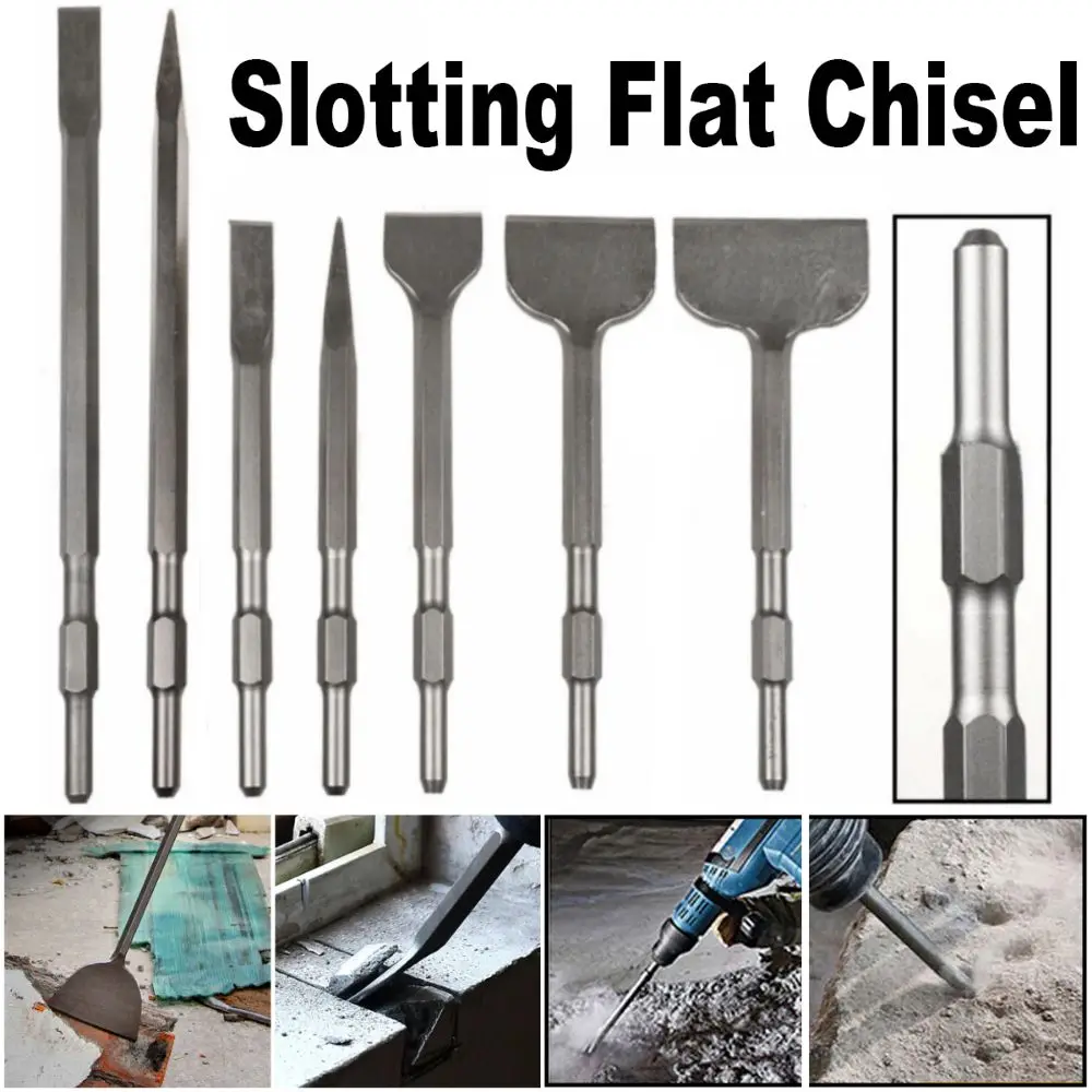 Hexagonal Shank Slotting Flat Chisel Steel Silver Impact Drill Bit Flat Head High Hardness Electric Hammer Drill Bit Brick