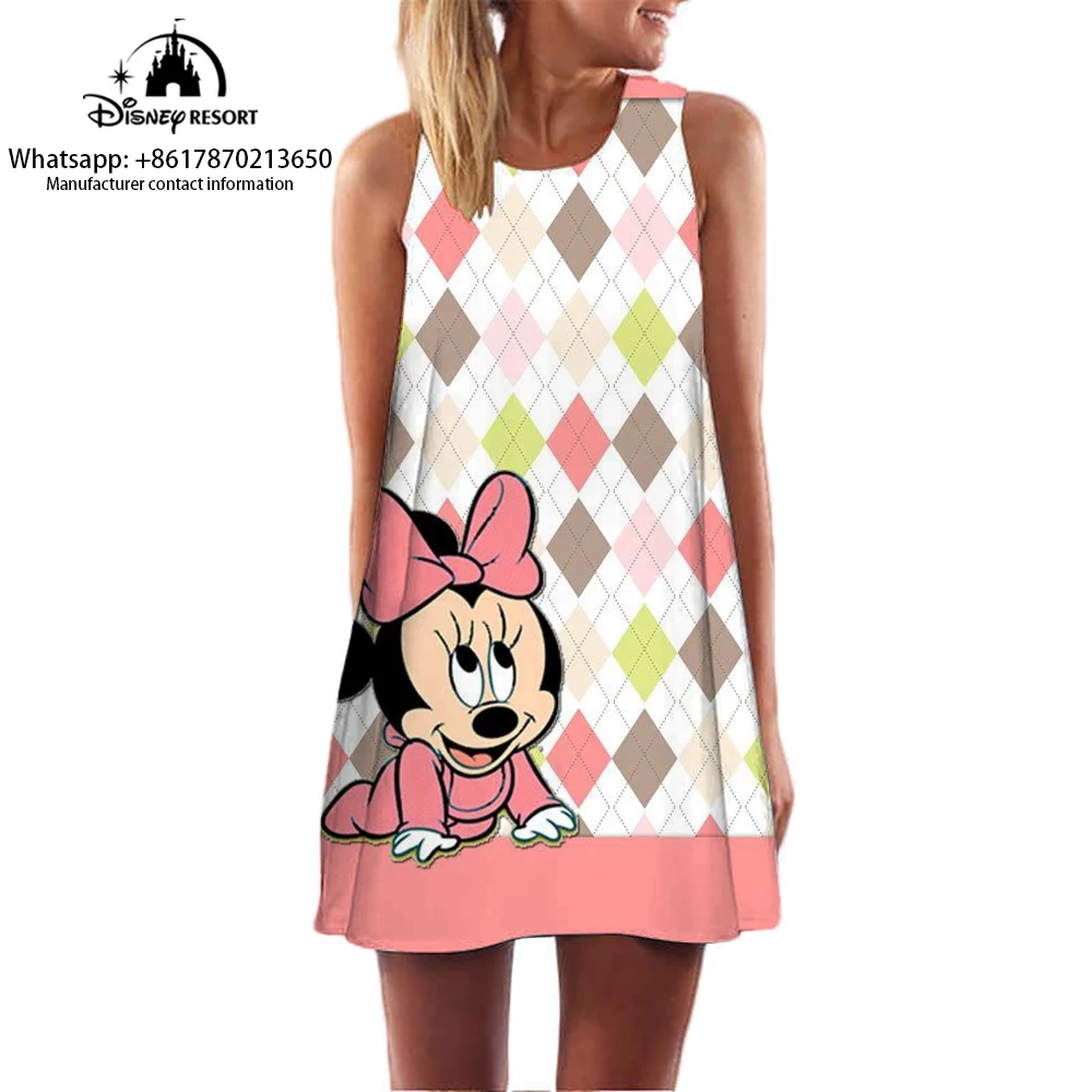 Pullover loose 3D dress casual fashion cute Mickey Mouse sleeveless dress summer sleeveless cartoon pattern print dress for wome