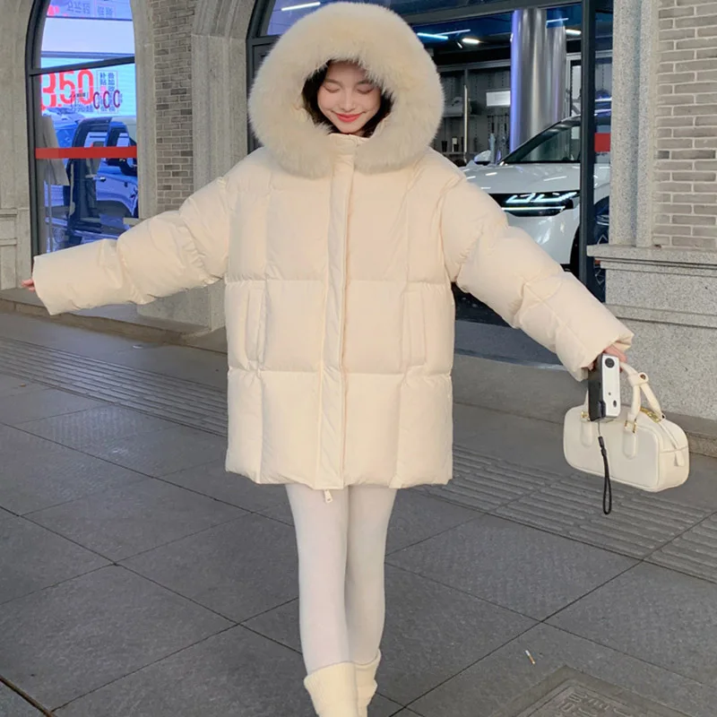 90 الأبيض بطة أسفل الشتاء الدافئ المرأة أسفل سترة 2025 جديد جودة عالية مقنعين الفراء الطبيعي طوق المرأة أسفل سترة باركر H775