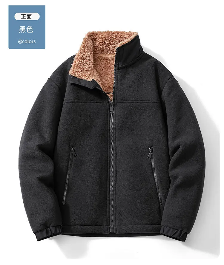 

Lamb Fleece Fleece Cardigan, Thick Jacket, Cardigan, Stand Up Collar, Plus Size Fleece Hoodie, Jacket Men Clothing Men Jacket