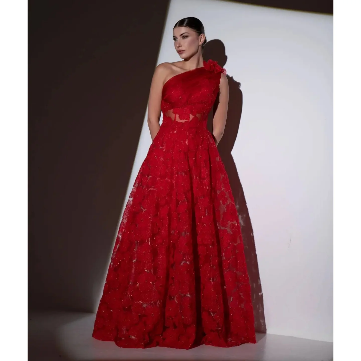 

Blue Elegant Party Dresses Sequins Beading Saudi Prom Dresses Lace Evening Dresses Floor Length Formal Dress Customized Women