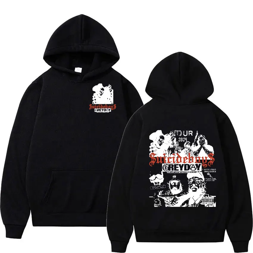 Suicideboys Grey Day 2024 Tour Print Hoodie Men's Hip Hop Vintage Pullover Sweatshirt Casual Fashion Oversized Hooded Streetwear