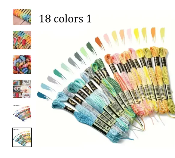 18 Colors Embroidery Thread Cotton Sewing Skeins Craft Cross Stitch Floss Kit ,8 Meters, 6 Strands Sewing Handmade Sewing