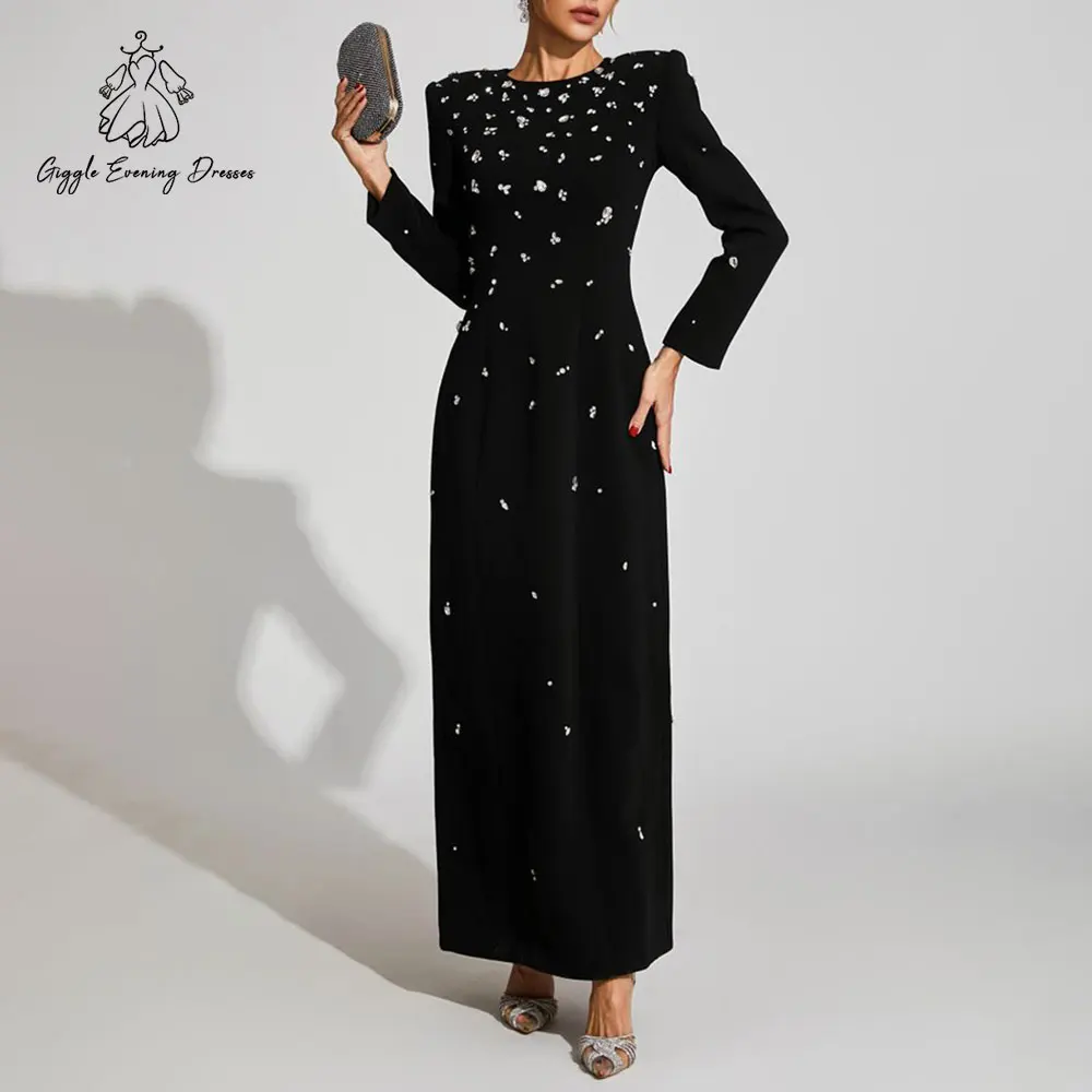

Giggle Fashion Women's Rhinestone Diamonds Beaded Long Maxi Dress Elegant Women Evening Party Gowns Ankle Length Customized