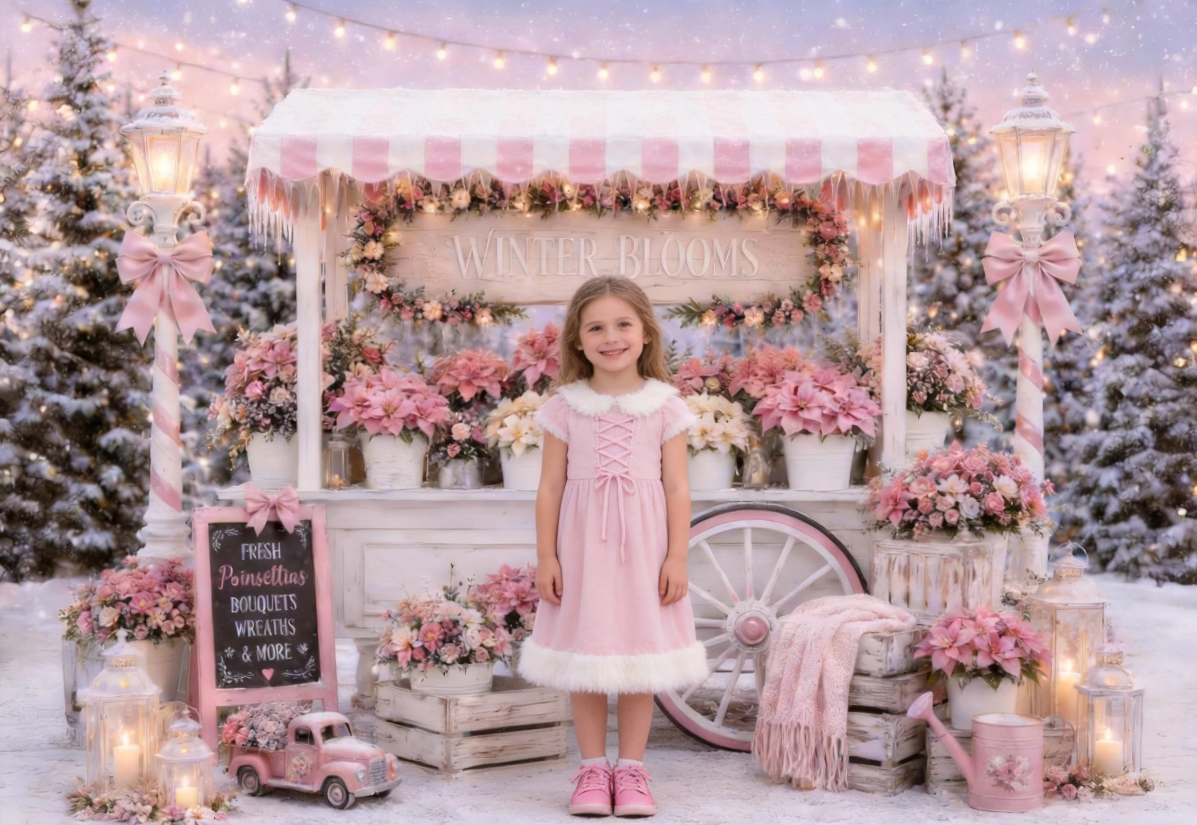 Vintage Christmas Hot Cocoa Cookie Bakery Cart Snowy Winter Photography Background For Kids Family Holiday Xmas Portrait