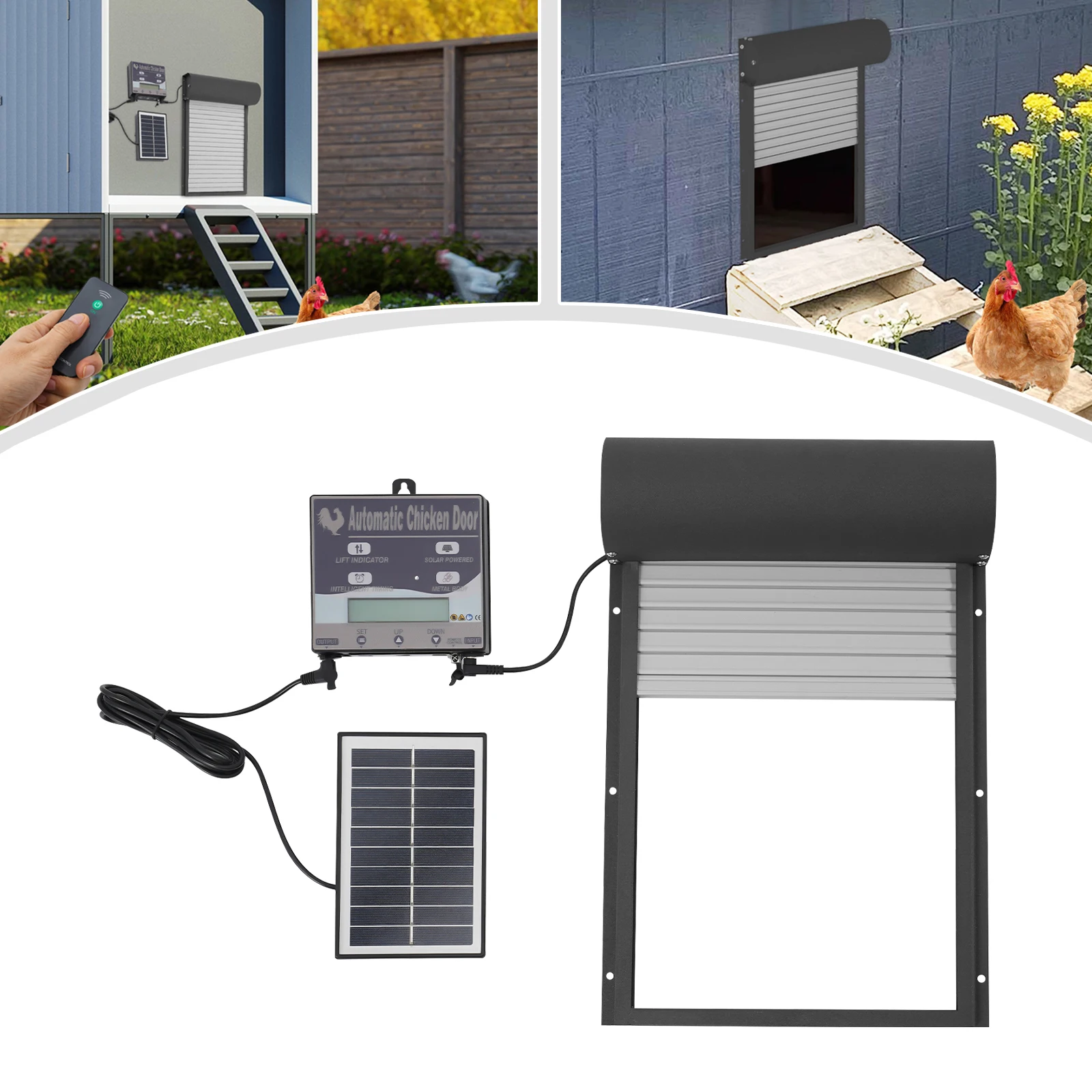 باب حظيرة الدجاج الأوتوماتيكي الذي يعمل بالطاقة الشمسية مع جهاز تحكم عن بعد ومؤقت قابل للتعديل IP67 باب دجاج مقاوم للماء ومضاد للقرصة