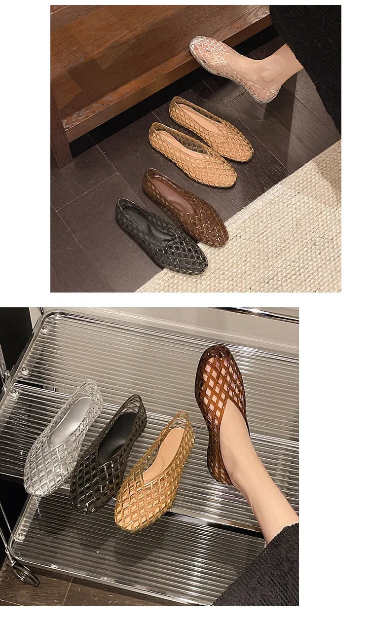 New hollow transparent jelly elastic crystal bag head versatile flat bottom breathable comfortable Mary Jane single shoes - view 6