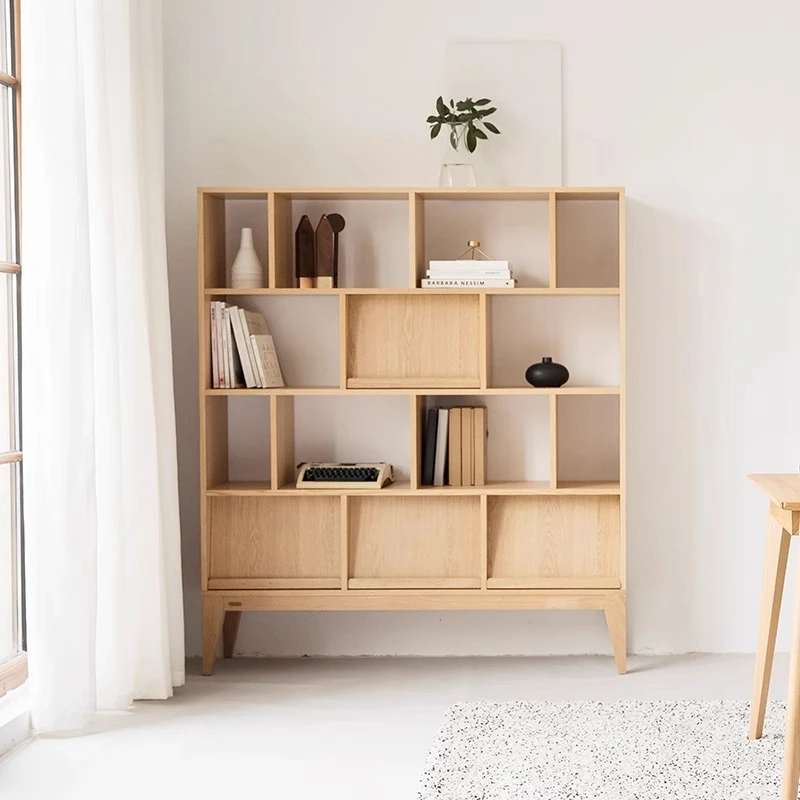 

Solid wood reading rack, living room bookcase integrated against the wall floor shelf