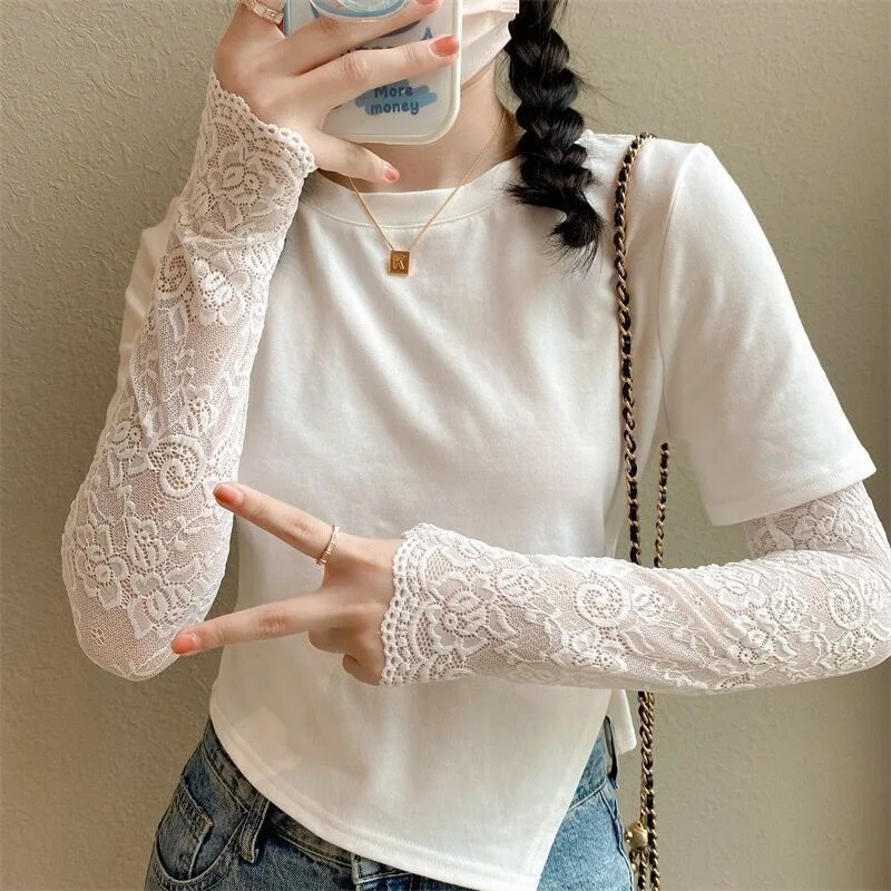 Summer Thin Lace Arm Warmers for Women Girls Soft Driving Sunscreen Long-Sleeved Outdoor Solid Color Riding Sleeves Arm Warmer