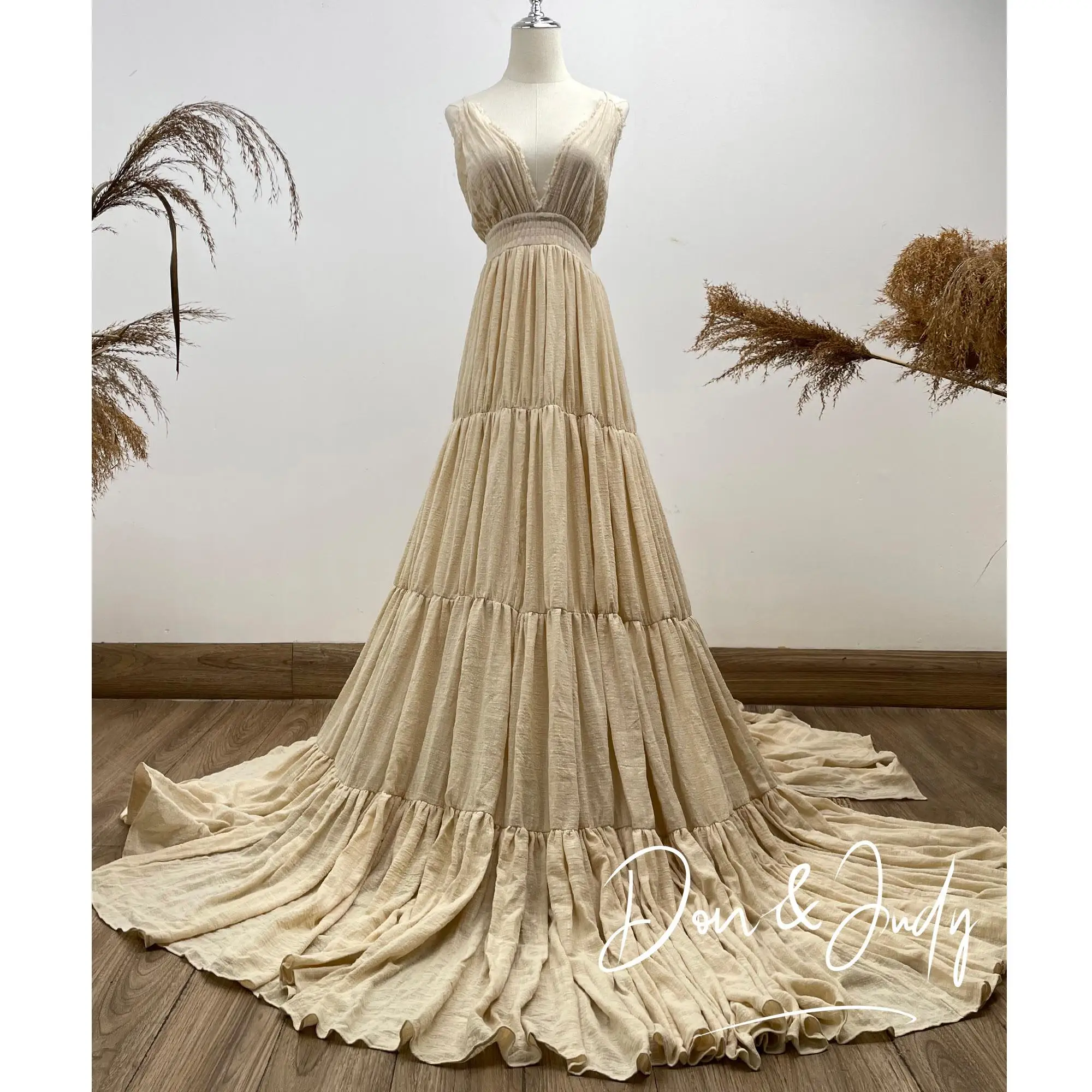 فستان Don&Judy الأنيق لحفلات الزفاف، تنورة كبيرة، فستان كعكة بدون ظهر، رقبة على شكل V لحفلات السهرة للتصوير الفوتوغرافي للسيدات #3