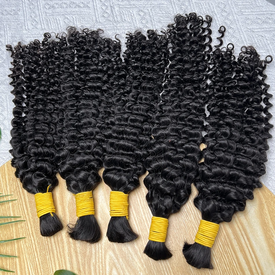 شعر بشري عميق مجعد للتضفير 100% وصلة شعر بشري 100 جرام/الحزمة # 1B لون أسود طبيعي ضفائر شعر عذراء خام #2