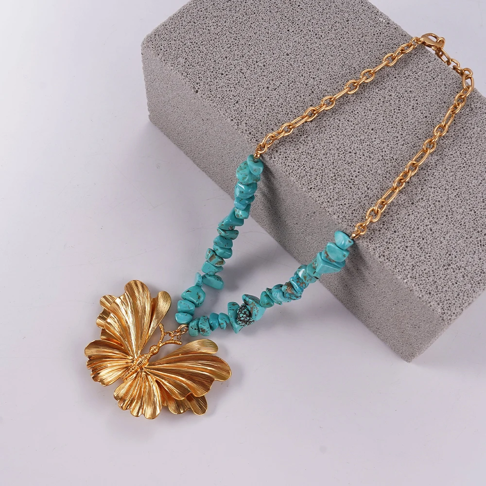 

Irregular Natural Stone Necklace With Butterfly Pendants Fashionable Bohemian Style Suitable For Any Occasion Birthday Gift