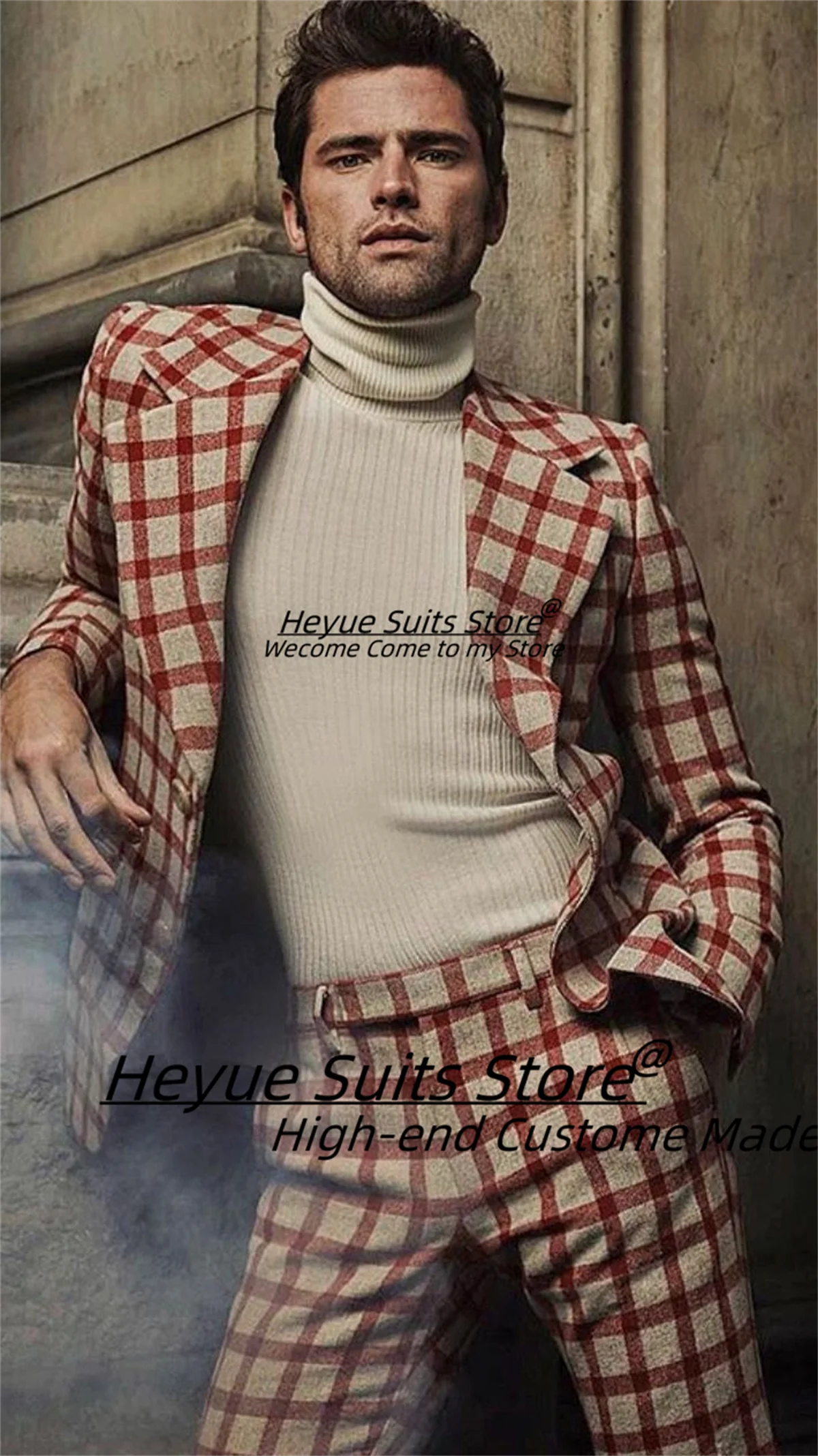 

Customized Size Business Plaid Men Suits Casual Slim Fit Notched Lapel Groom Wedding Tuxedos 2 Pieces Sets trajes para hombre