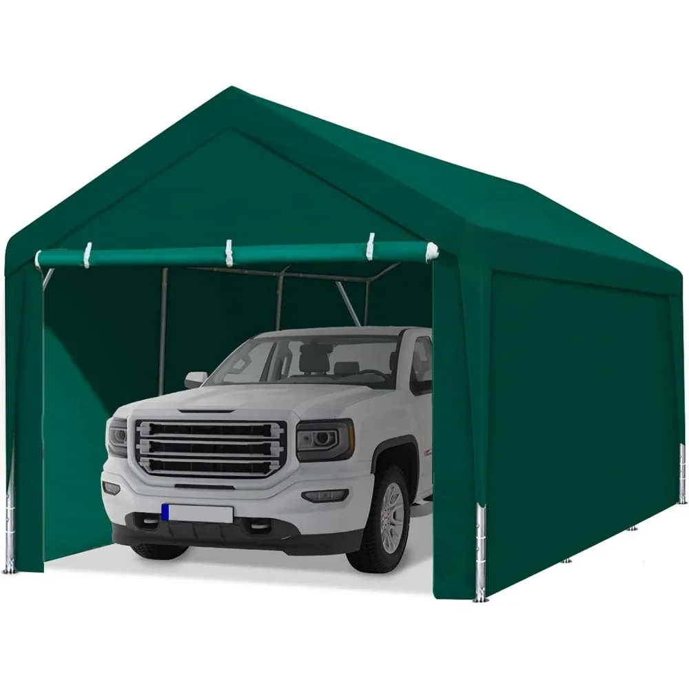 

12x20 Ft Carport Garage With Sidewalls And Doors, 8 Reinforced Poles And 4 Sandbags