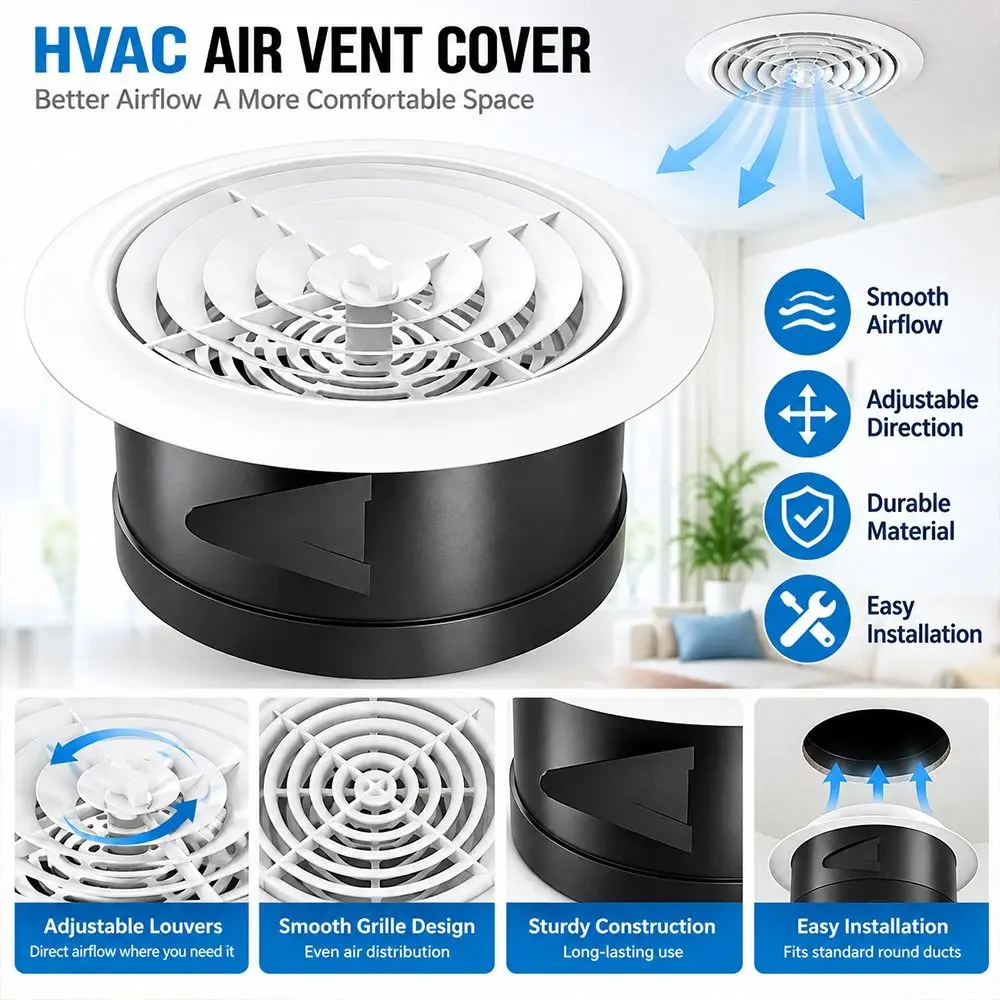 Adjustable Round Air Vent Rotatable Louvers Ceiling Vent Grille Exhaust Vent Cover Air Conditioning Outlet Air Outlet Grille