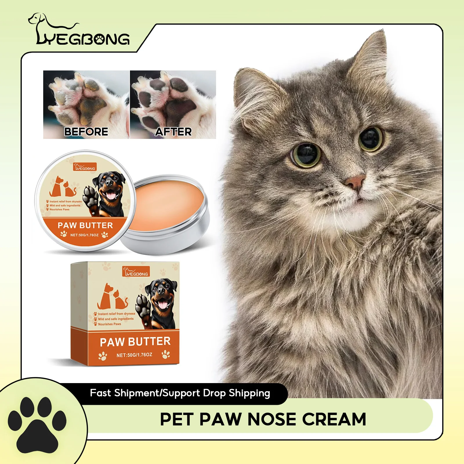 Pet Paw Nose Cream Foot Moisturizer Prevent Crack Repair Dry Noses Paws Sooth Protector Foot Ointment Lick Safe Pet Foot Cream