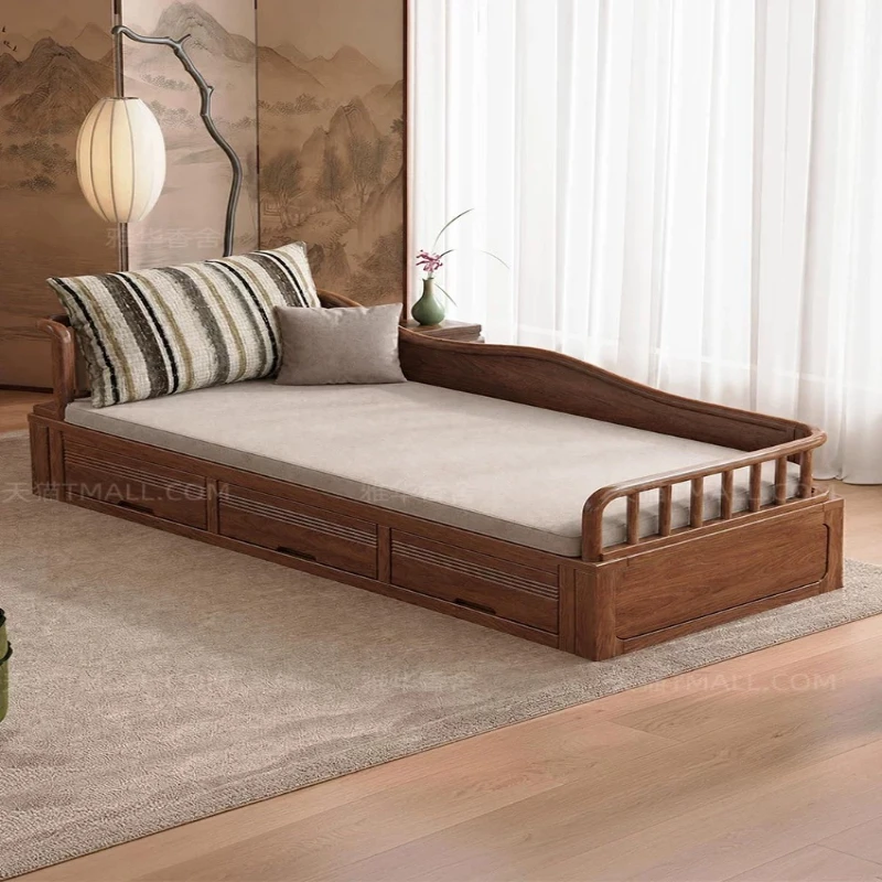 LH New Chinese Style Solid Wood Luohan Bed Living Room Luohan Fold Drawer Sofa