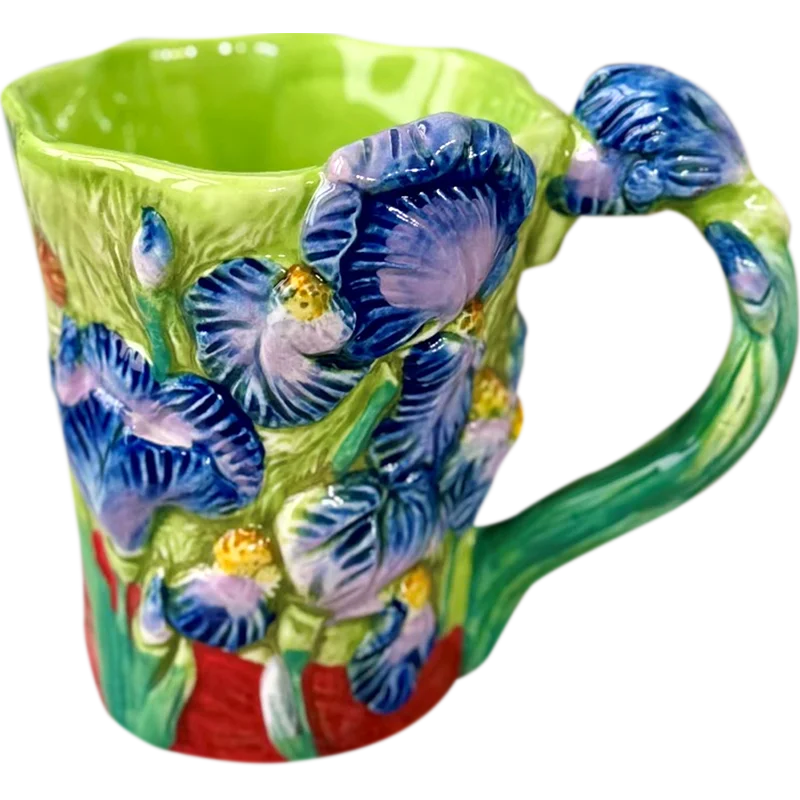 Creative Blue Floral Ceramic Coffee Cup Coffee Pot Office Afternoon Tea Modern Art Van Gogh Oil Painting Style Teacup Pot Decor