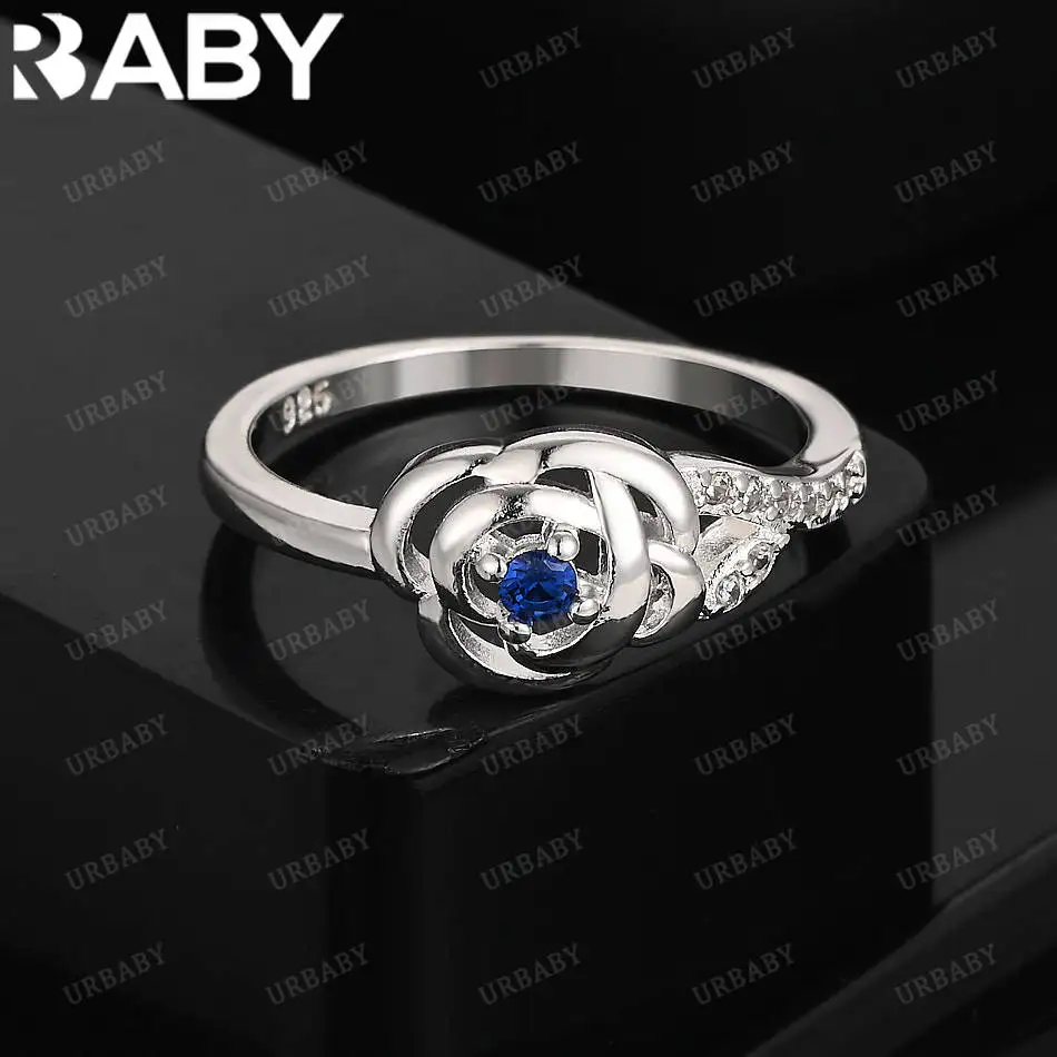

URBABY 925 Sterling Silver Blue Zircon Rose Ring For Women Creativity Gifts Street All-match Party And Daily Wear