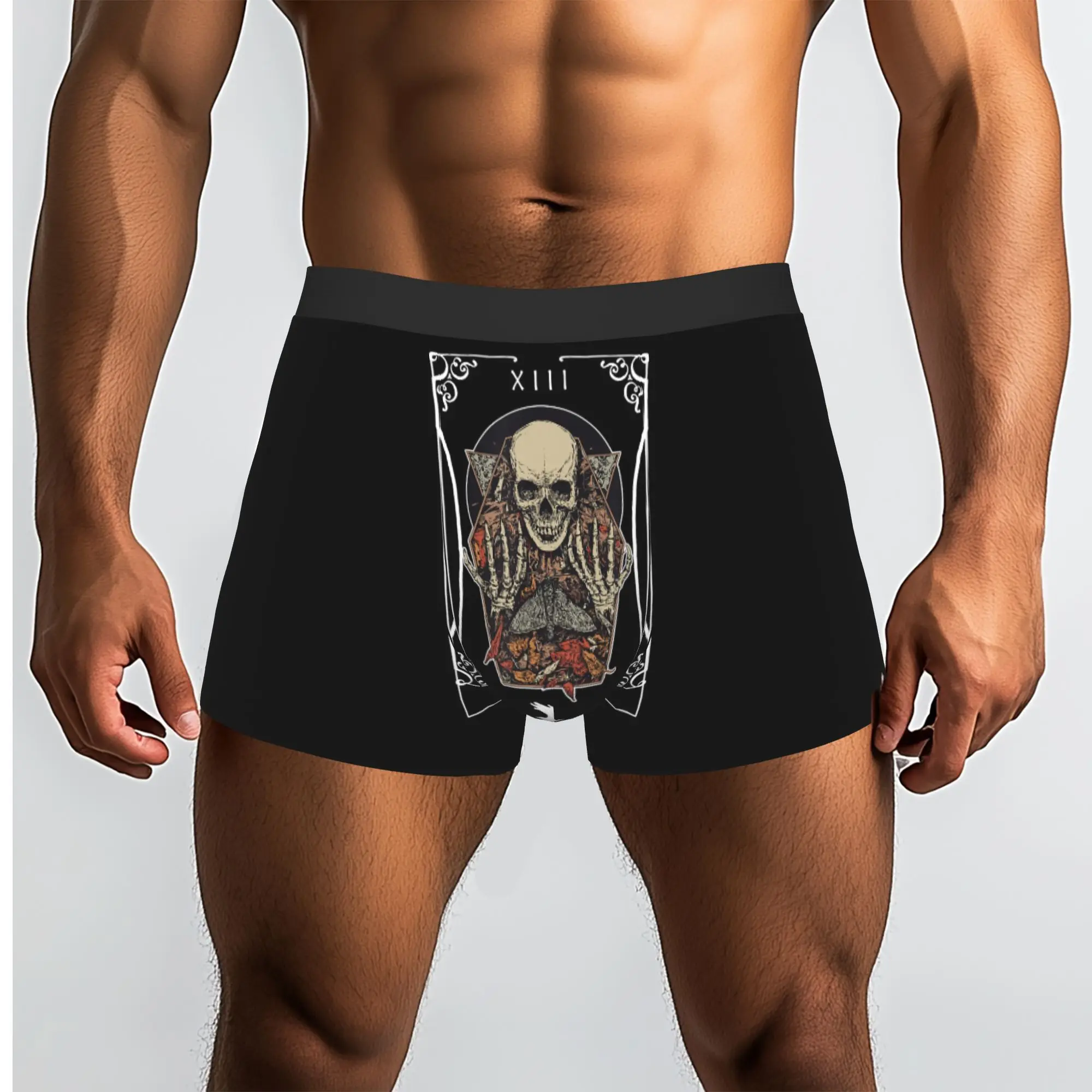 Custom Retro Death Tarot Card Boxers Shorts Men Horror Skull Briefs Underwear Funny Underpants