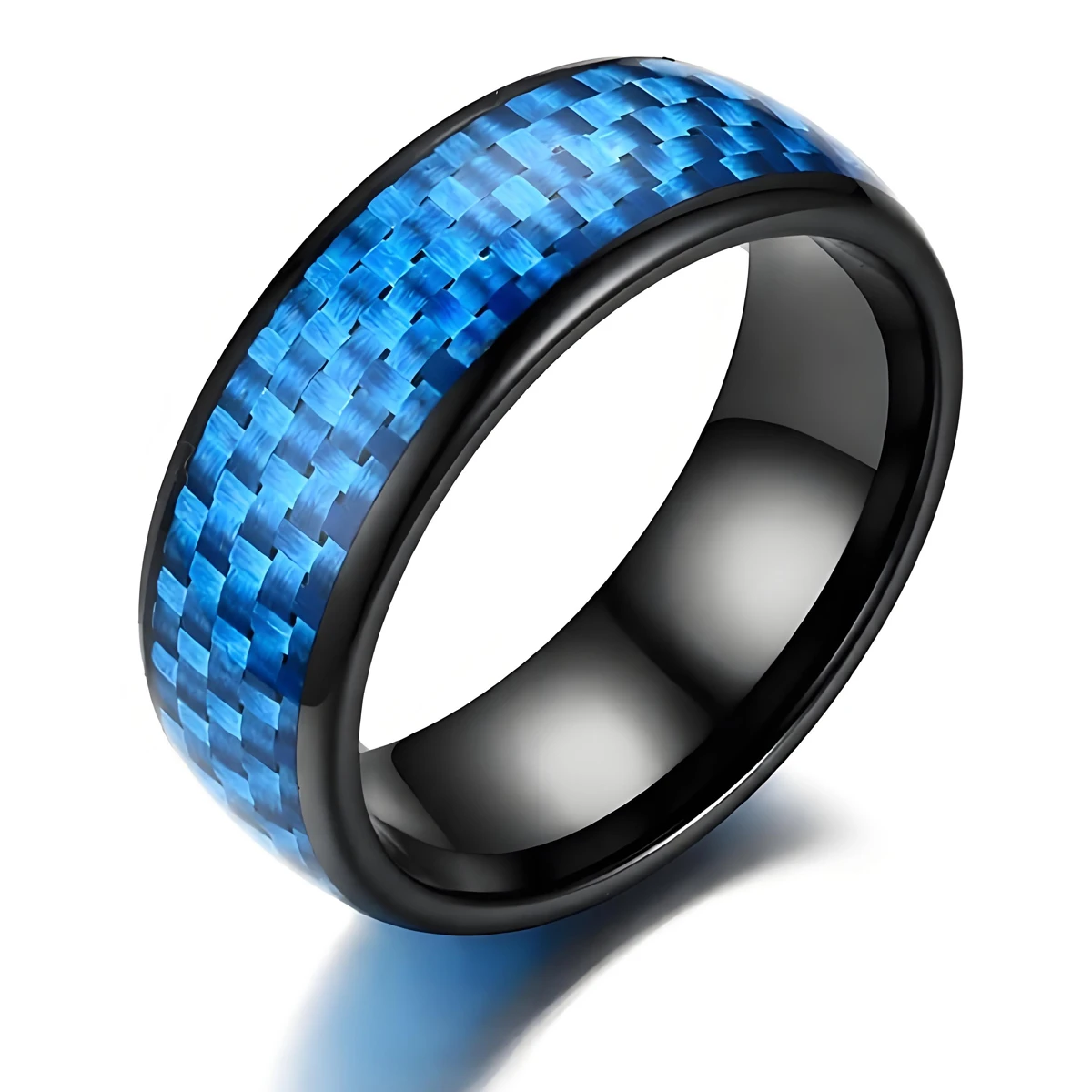 Inlay Blue or Black Carbon Fiber for Men Women 7mm Ceramic Finger Ring,Gen2 Rewritable 13.56mHz UID 1K S50 Smart Jewerly Ring
