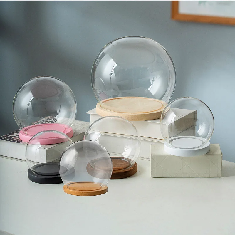 1pc 6'' Clear Round Glass Cloche Display Dome Decorative Glass Display Bell Jar for Plants Keepsakes Collectibles with Base