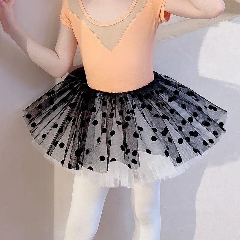 Ballet Dress Kids Gymnastics Dance Leotard Dot Tutu Skirts Mesh Black Pink Leotard Dancewear Professional Ballerina Show Costume