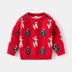 2-6Y Baby Winter Kid Sweater Long Sleeve Top Print Deer Christmas Tree Pullover Knitwear Boy Girl Sweater Children Party Clothes