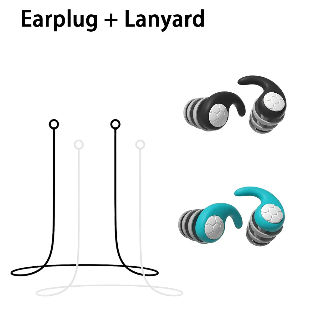 2Pairs Anti-Fall Earplugs with 2Pcs Silicone Anti-Lost Strings Noise Blocking Earplug Combination for Machinery Work Safety