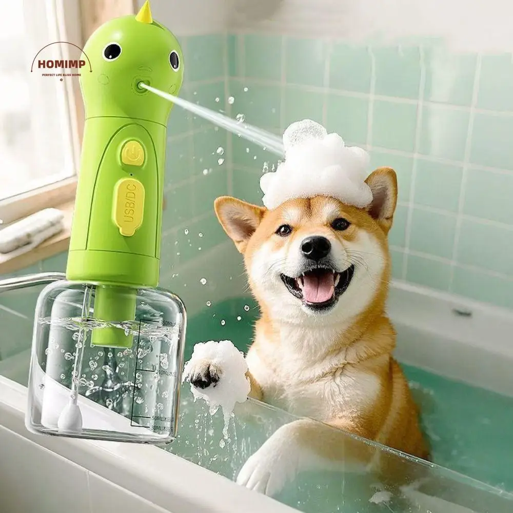 

Rechargeable Cat Soap Foaming Dispenser Dinosaurs Shape Waterproof Dog Shower Foamer with Scale Automatic Electric Bubble Maker