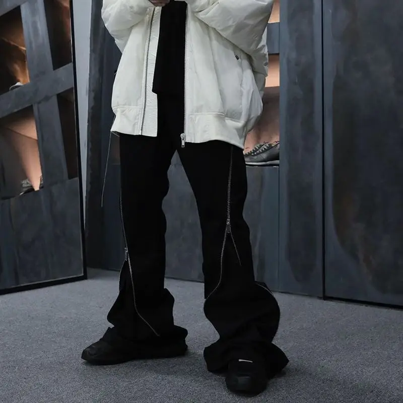 

Мужские джинсы со спиральной витой большой молнией, черные мешковатые брюки-клеш Y2k для мужчин, готическая одежда для мужчин