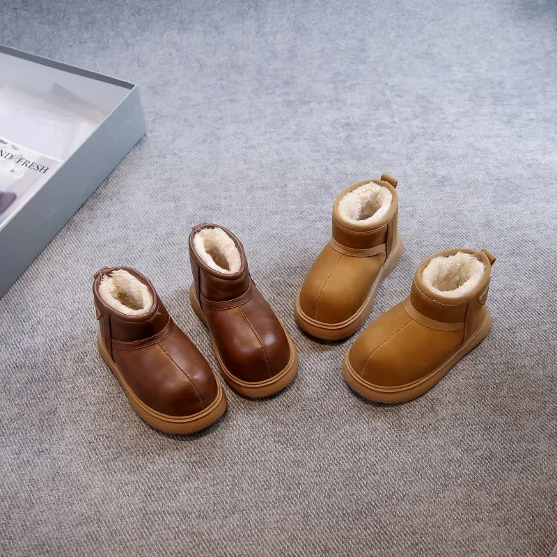 

Детские полусапожки однотонного цвета, универсальные ботильоны для мальчиков и девочек, новинка зимы 202, детские кожаные ботинки с мягкими круглыми носками