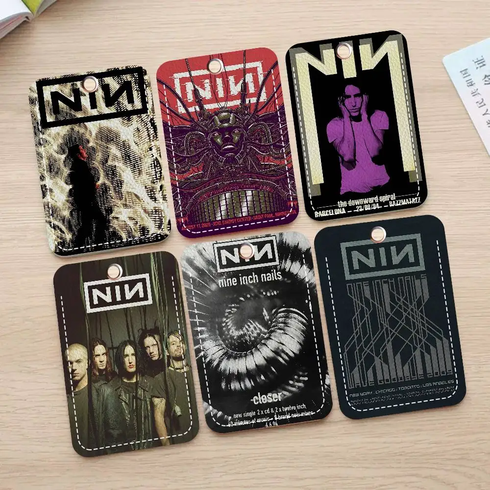 band Nine I-Inch N-Nails Vintage PU Soft Leather Rectangular Key Card Holder Induction Elevator Protection Cover Youth Faion