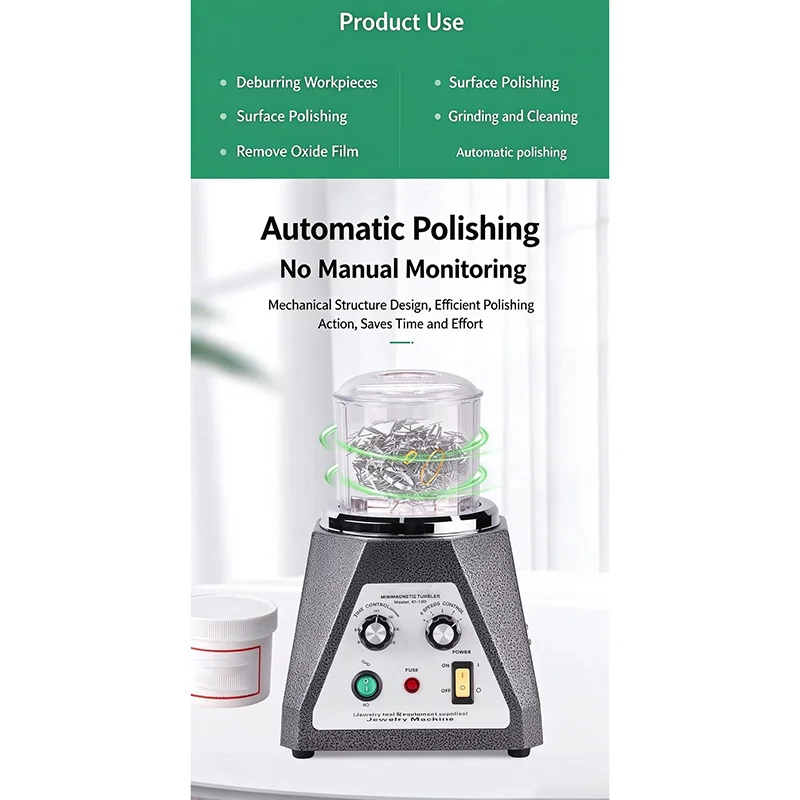 KT90 KT100 Magnetic Tumbler Jewelry Polisher Gold Silver Copper Stainless Steel Aluminum Alloy Deburring Rust Removal