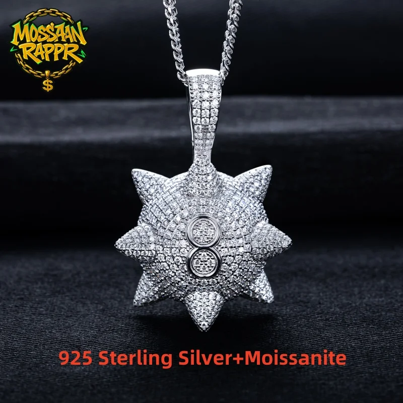 

MossanRappr 11.35cttw Moissanite No. 8 Meteor Hammer Pendant Iced out Hip Hop Necklace 925 Sterling Silver Men's Fashion Jewelry