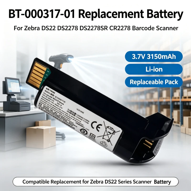 BT-000317-01 Battery for Zebra DS22 DS2278 DS2278SR CR2278 Barcode Scanner, 3.7V 3150mAh Li-ion Replacement Battery