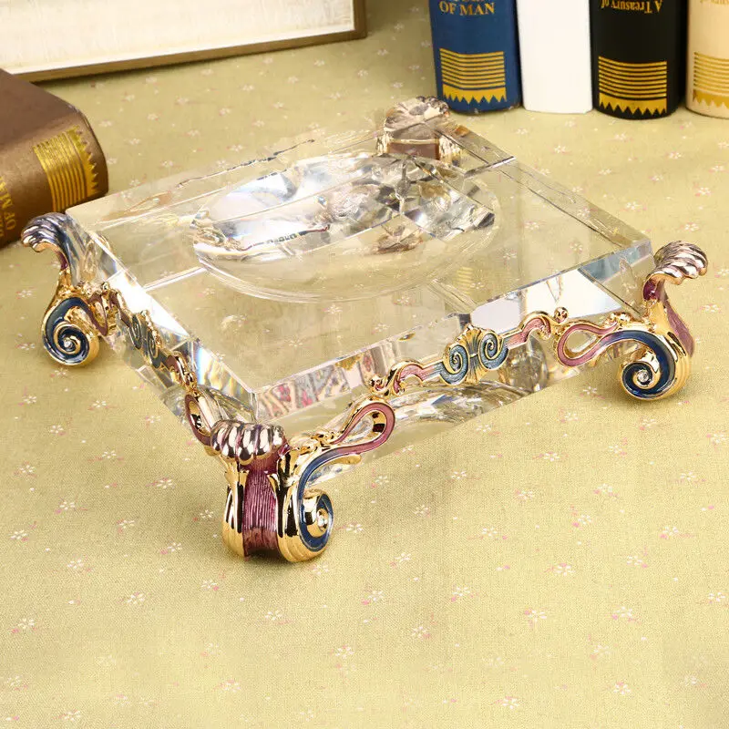 منفضة سجائر كبيرة من الزجاج الكريستالي ذات سعة كبيرة، زخرفة فاخرة راقية في غرفة المعيشة والمكتب #5