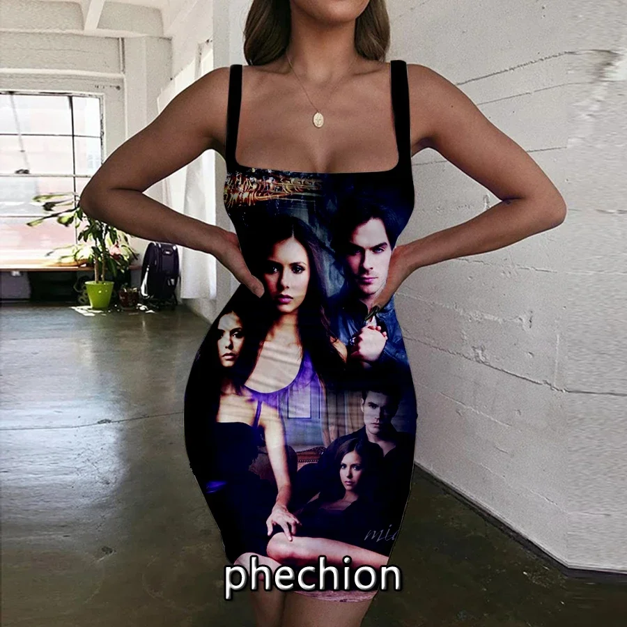 

phechion The Vampire Diaries 3D Print Dress Women Halter Sleeveless Fashion Ladies Dresses Novel Sexy Womens Clothing G17