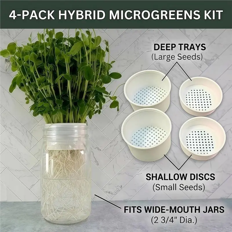 ABUG-Microgreens Growing Kit Compatible With Masonjar, 8-Pack Deep & Shallow Hydroponic Sprouting Trays For Indoor Gardening