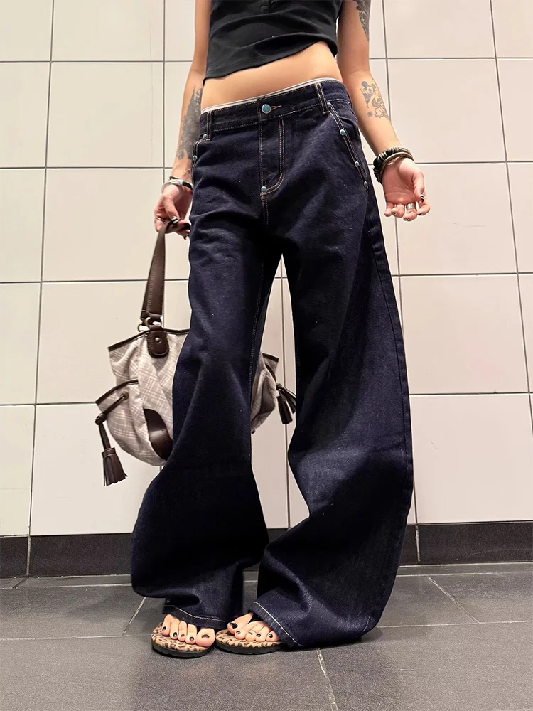 

American Retro Washed Wide Leg Jeans Loose Mid Waist Women's Wide Leg Pants 2025 Autumn Straight Denim Pants Fashion Streetwear